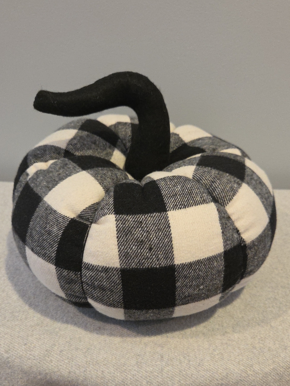 Black & White Flannel Plaid Pumpkin Fall Decor With Weighted Bead Bottom.